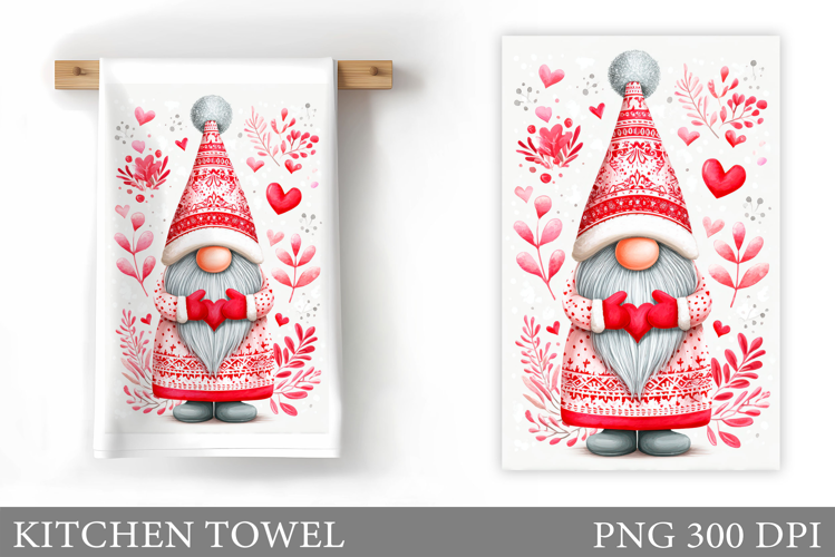 Valentine Gnome Kitchen Towel. Valentines Kitchen Towel