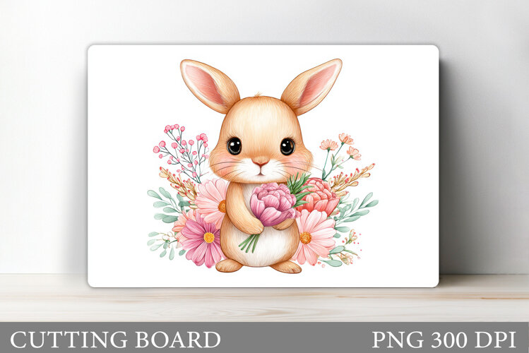 Cute Bunny Cutting Board. Bunny Flowers Cutting Board Design example image 1
