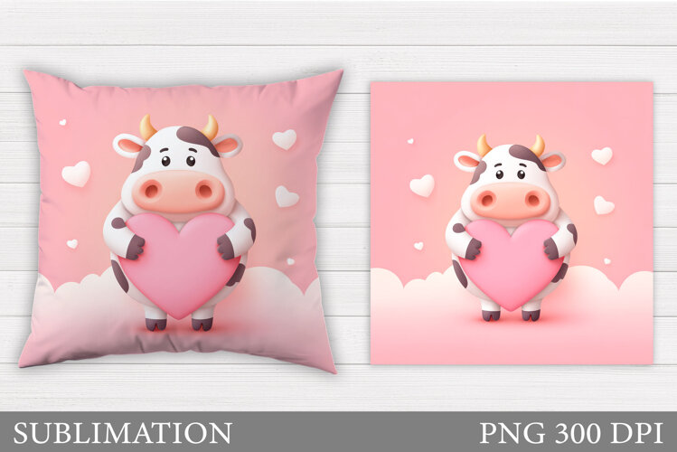 Valentines Cow Pillow. Valentines Pillow Sublimation example image 1