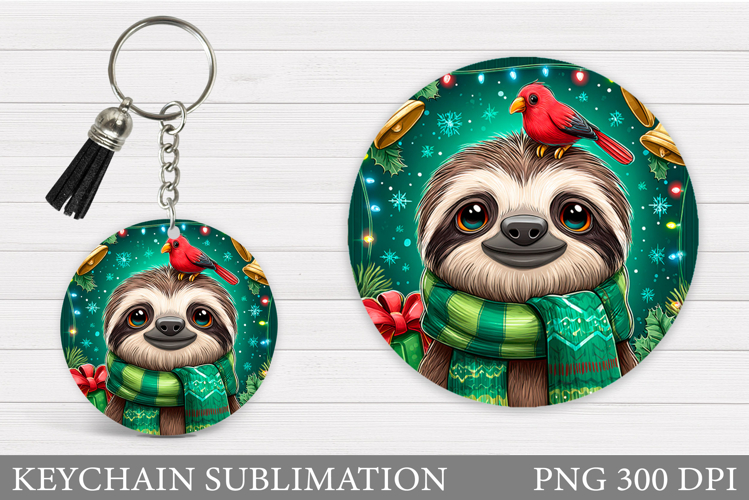 Christmas Sloth Keychain. Sloth Christmas Keychain Design