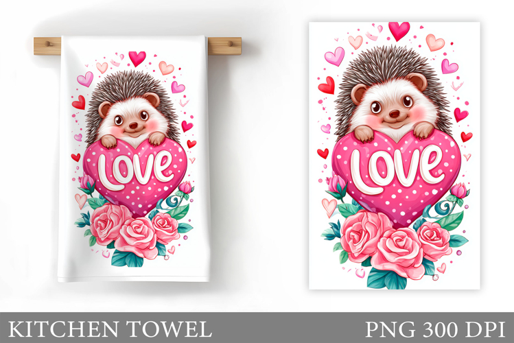Valentine Hedgehog Kitchen Towel. Valentines Kitchen Towel