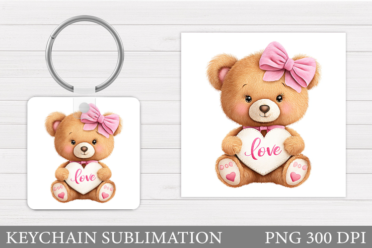 Valentines Bear Keychain. Valentines Keychain Sublimation