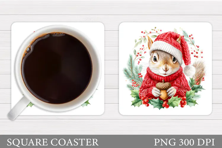 Cute Squirrel Coaster Design. Christmas Coaster Sublimation