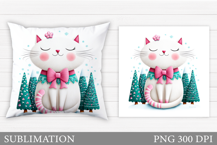 Christmas Cat Pillow Design. Christmas Pillow Sublimation