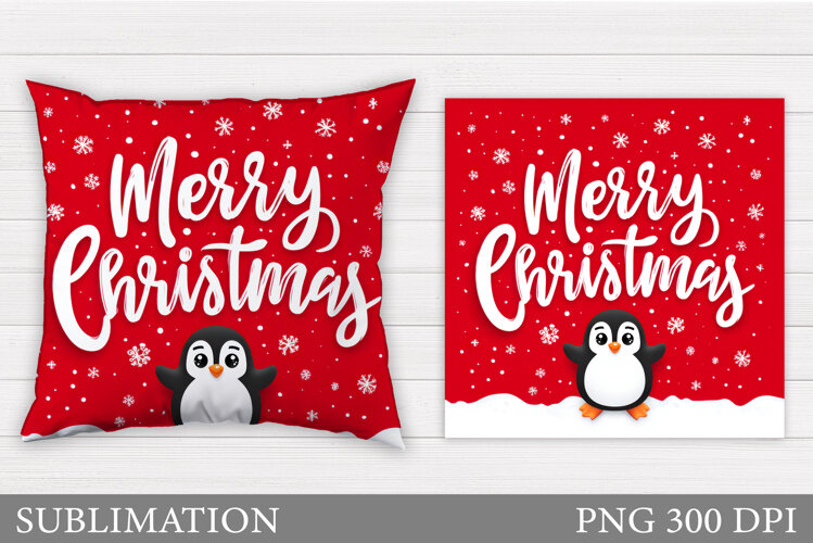 Christmas Penguin Pillow. Christmas Pillow Sublimation example image 1