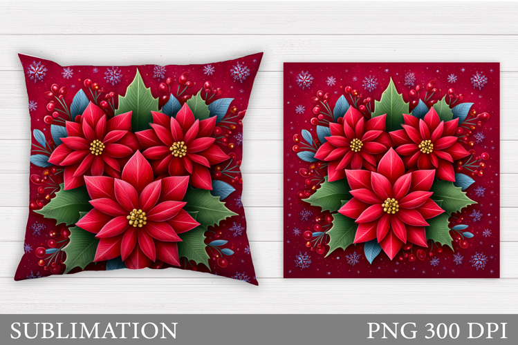 Poinsettia Pillow Sublimation. Flowers Pillow Design
