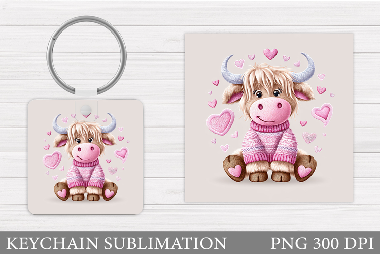 Valentines Cow Keychain. Valentine Keychain Sublimation