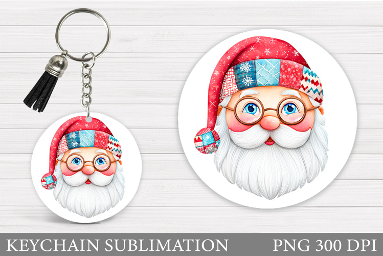 Patchwork Santa Claus Keychain. Christmas Keychain Design