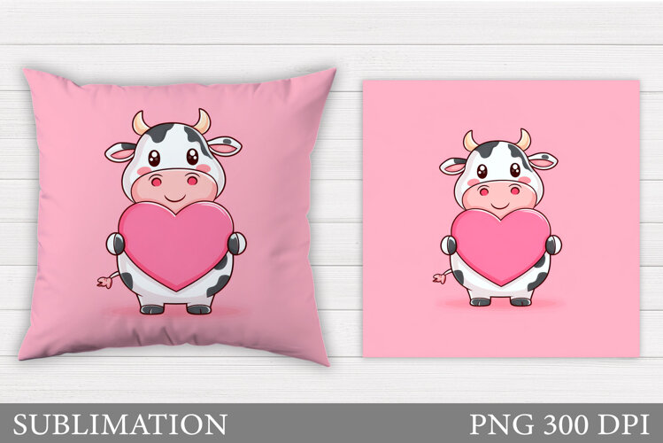 Valentines Cow Pillow. Valentines Pillow Sublimation example image 1