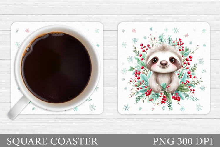 Christmas Sloth Coaster. Cute Sloth Coaster Sublimation