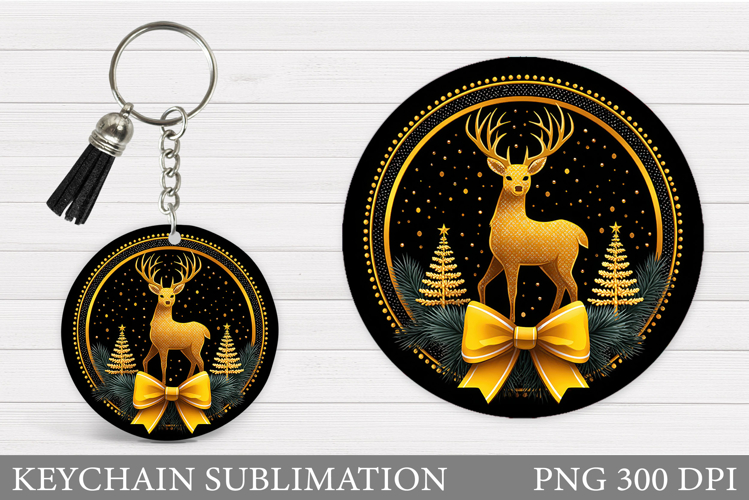 Reindeer Keychain Sublimation. Winter Deer Round Keychain