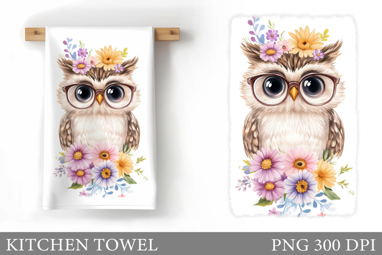 Cute Owl Kitchen Towel. Owl Flowers Kitchen Towel Design
