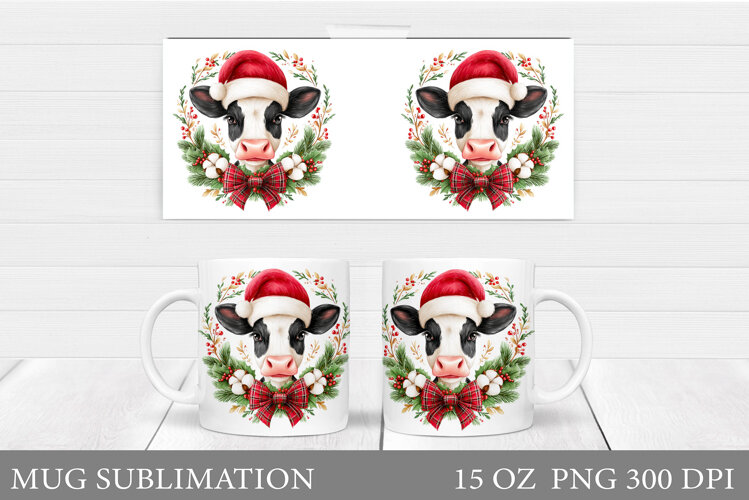 Christmas Cow Mug Design. Christmas Mug Sublimation example image 1