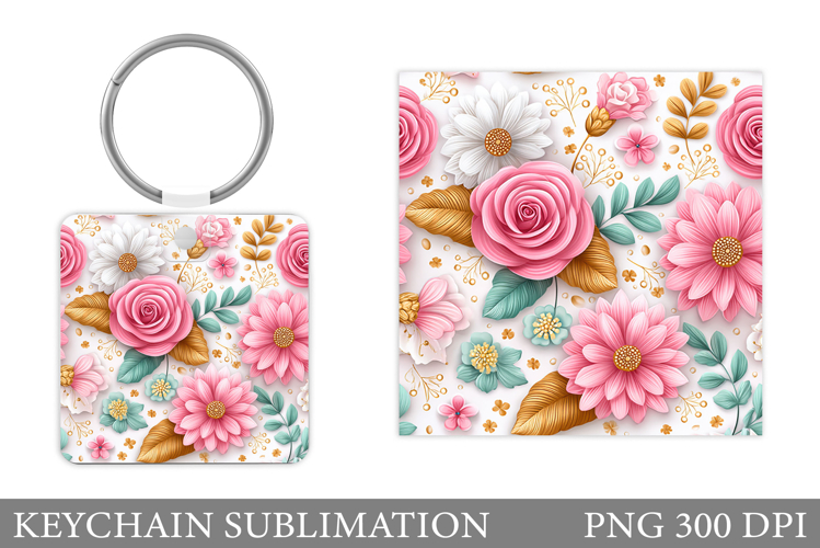 Flowers Keychain Sublimation. Floral Keychain Design