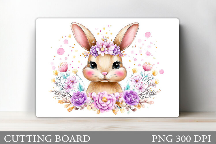 Cute Bunny Cutting Board. Bunny Flowers Cutting Board Design example image 1