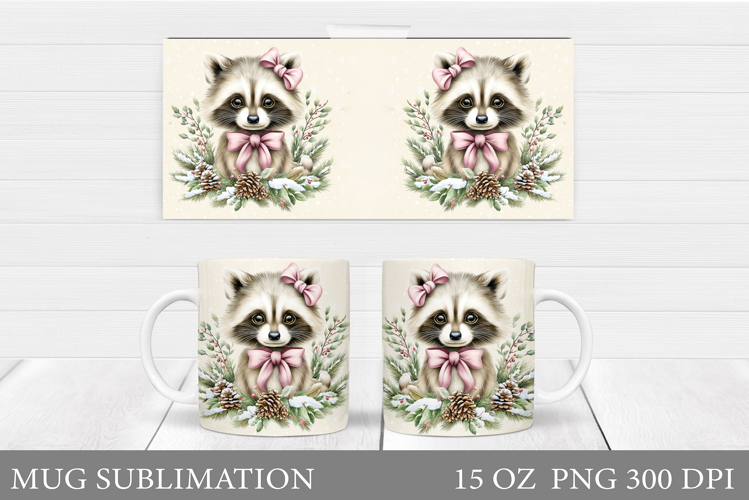 Christmas Raccoon Mug Design. Christmas Mug Sublimation