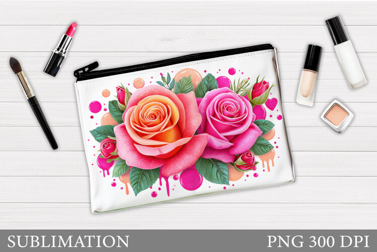 Roses Makeup Bag Sublimation. Floral Makeup Bag Design example image 1