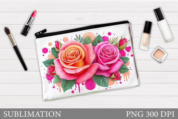 Roses Makeup Bag Sublimation. Floral Makeup Bag Design