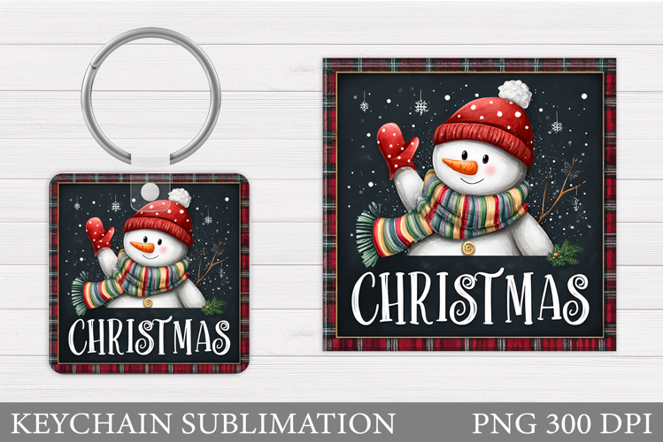 Cute Snowman Keychain Sublimation. Christmas Keychain Design