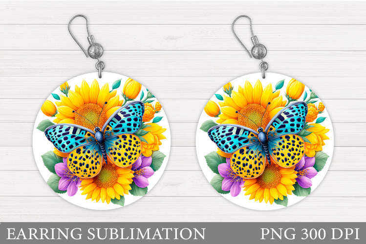 Butterfly Earring Sublimation. Round Earring Butterfly