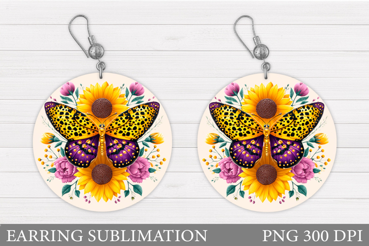 Butterfly Earring Sublimation. Round Earring Butterfly
