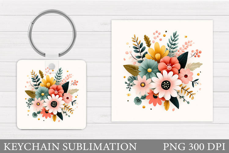 Flowers Keychain Design. Floral Keychain Sublimation
