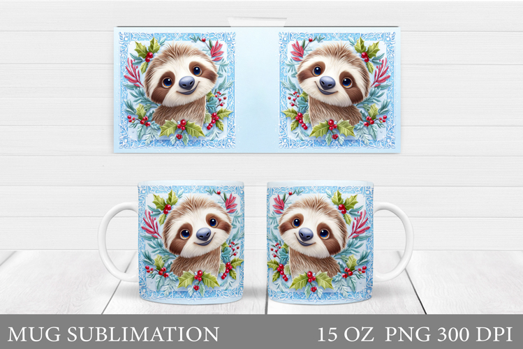 Christmas Sloth Mug Design. Christmas Mug Sublimation