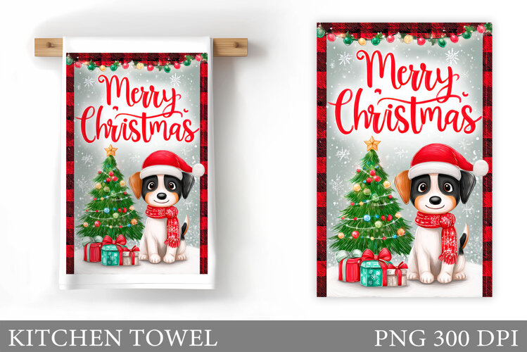 Cute Dog Kitchen Towel. Christmas Dog Kitchen Towel Design example image 1