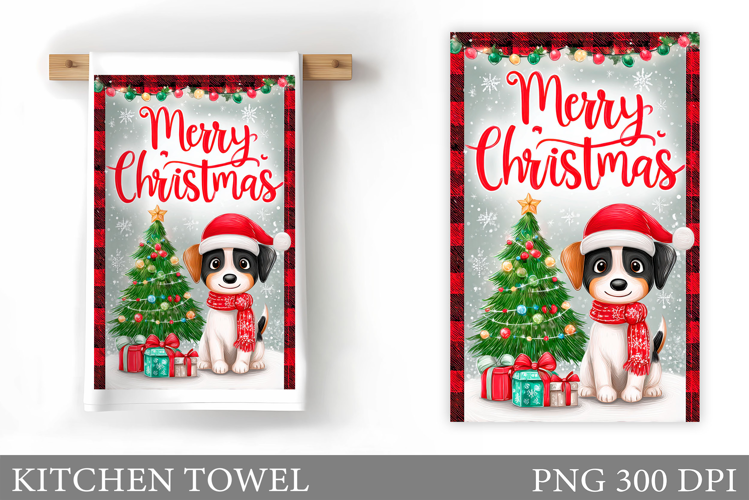 Cute Dog Kitchen Towel. Christmas Dog Kitchen Towel Design