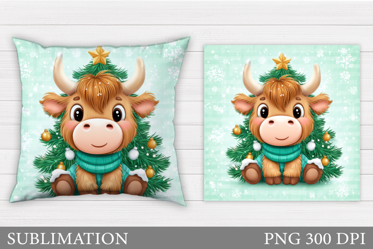 Christmas Cow Pillow Design. Christmas Pillow Sublimation