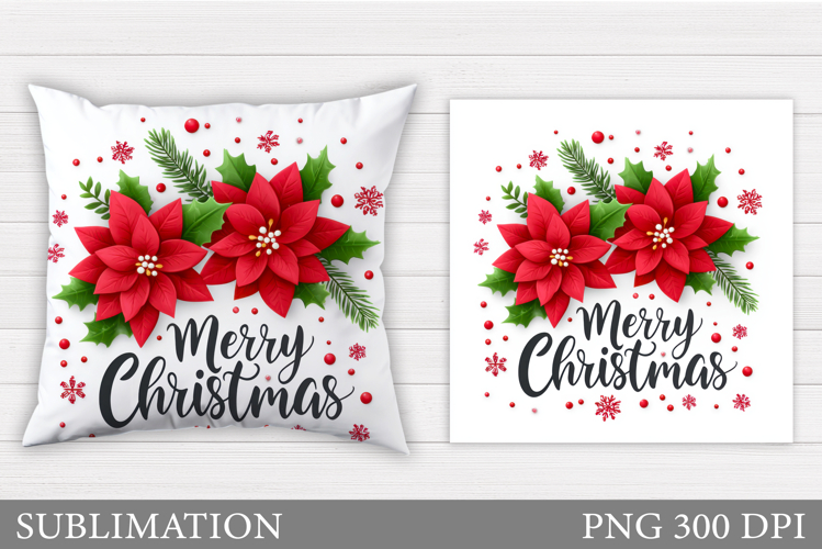 Poinsettia Pillow Sublimation. Flowers Pillow Design