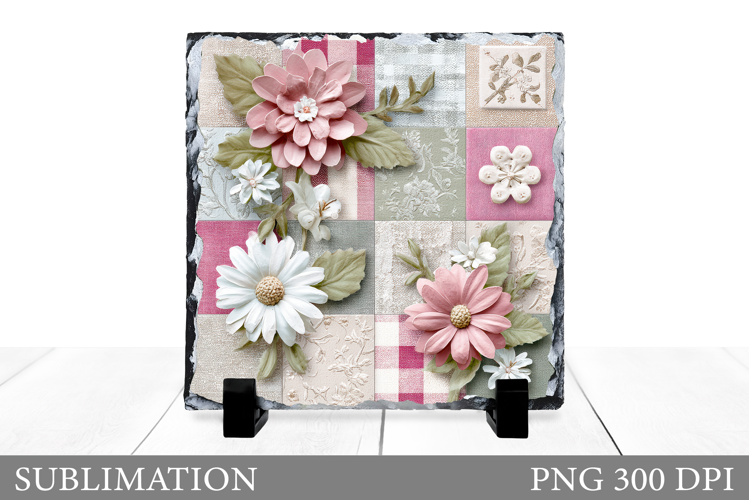 Flowers Square Sublimation. Floral Slate Sublimation
