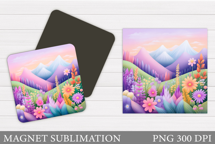 Flowers Square Magnet Design. Wildflowers Magnet Sublimation