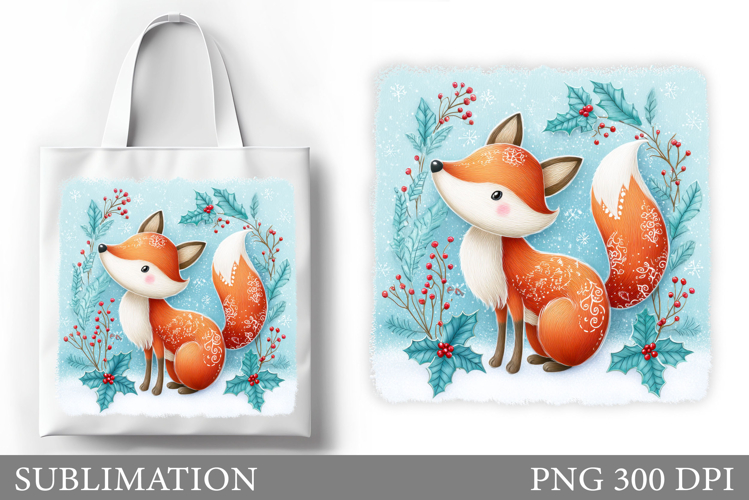 Christmas Fox Tote Bag. Christmas Tote Bag Sublimation