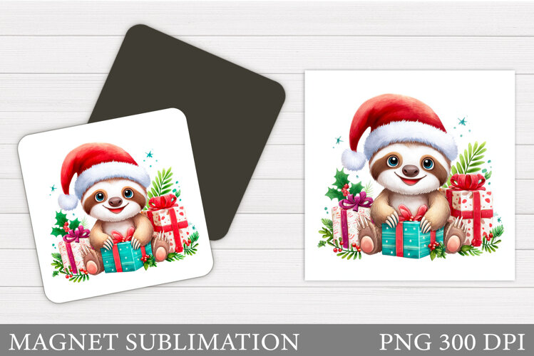 Christmas Sloth Magnet Design. Christmas Magnet Sublimation example image 1