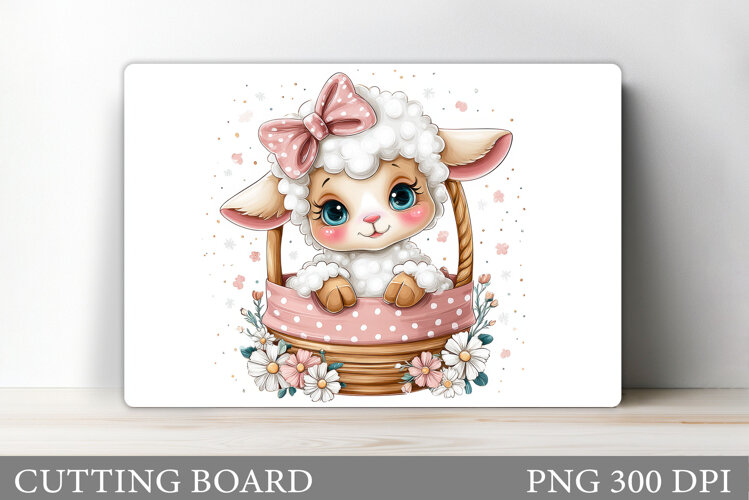 Cute Lamb Cutting Board. Lamb Flowers Cutting Board Design example image 1