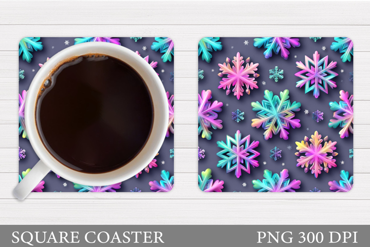 Snowflakes Coaster Design. Watercolor Snowflakes Coaster