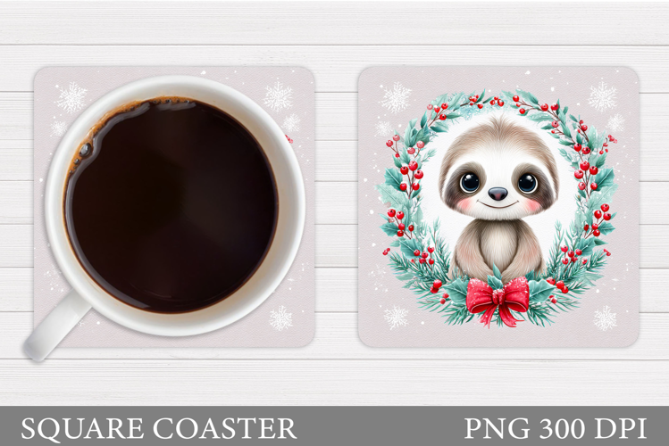 Christmas Sloth Coaster. Cute Sloth Coaster Sublimation