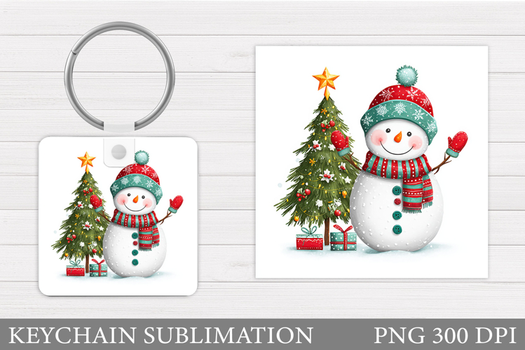 Cute Snowman Keychain Sublimation. Christmas Keychain Design