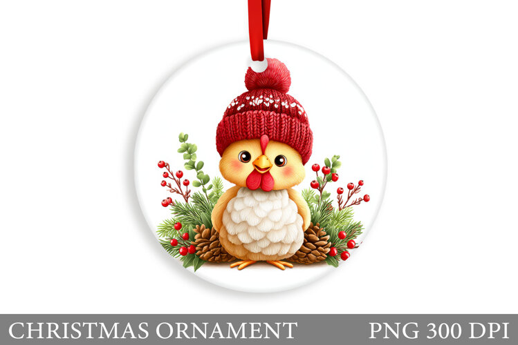 Cute Chicken Christmas Ornament. Christmas Sublimation example image 1