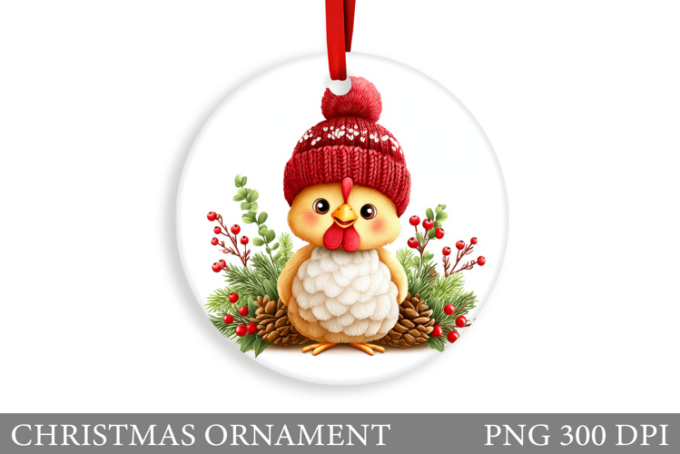 Cute Chicken Christmas Ornament. Christmas Sublimation