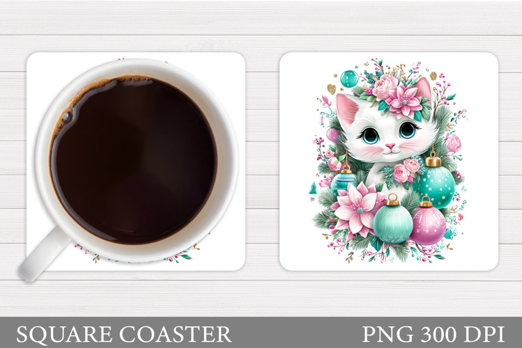 Christmas Cat Coaster Design. Christmas Coaster Sublimation