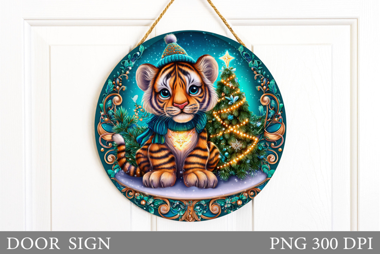 Christmas Tiger Door Sign. Christmas Door Sign Sublimation