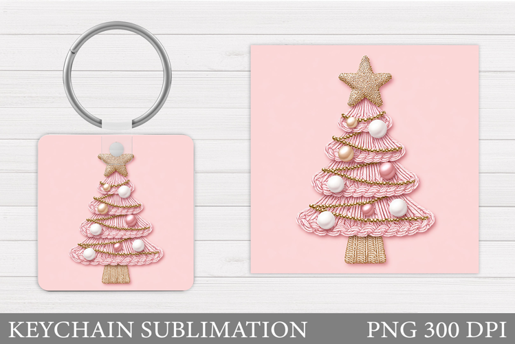 Crochet Christmas Tree Keychain. Christmas Keychain Design