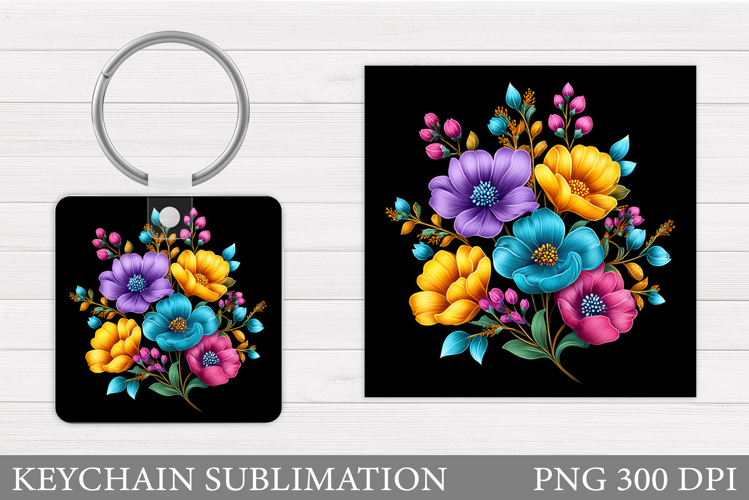 Flowers Keychain Design. Floral Keychain Sublimation