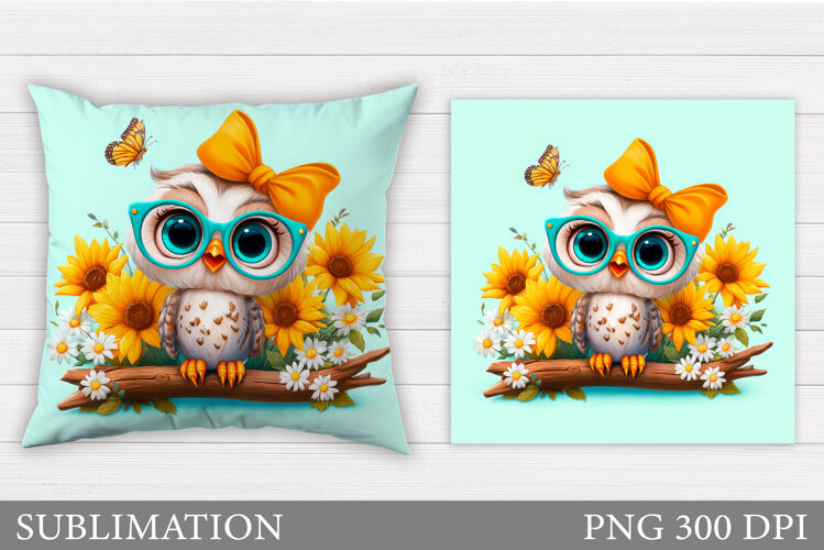Cute Owl Pillow Design. Cute Owl Sublimation example image 1
