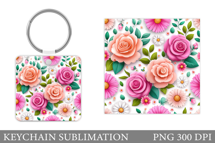 Roses Keychain Sublimation. Flowers Keychain Design