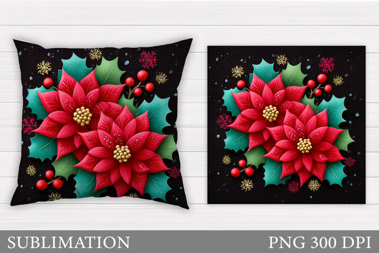 Poinsettia Pillow Sublimation. Christmas Flowers Pillow example image 1