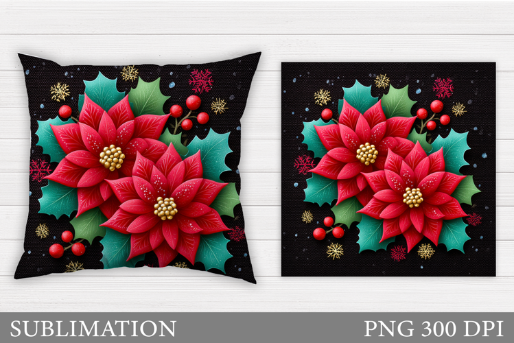 Poinsettia Pillow Sublimation. Christmas Flowers Pillow