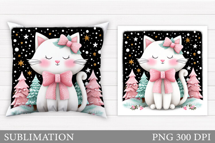 Christmas Cat Pillow Design. Christmas Pillow Sublimation example image 1